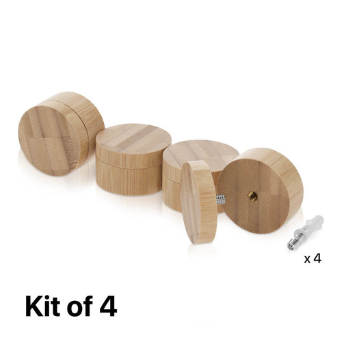 (Set of 4) 2'' Diameter X 3/4'' Barrel Length, Wooden Flat Head Standoffs, Matte Bamboo Wood Finish, Easy Fasten Standoff, Included Hardware (For Inside Use) [Required Material Hole Size: 5/16'']